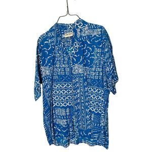 Vintage Cooke Street Hawaiian Blue Tropical Button Down Collared Shirt Size L